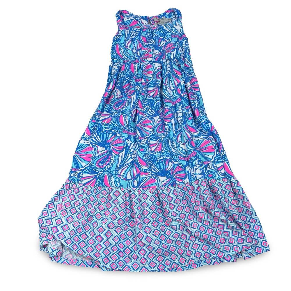 Lilly Pulitzer Target Girls Blue Pink My Fans Maxi‎ Dress XS 20th Anniversary